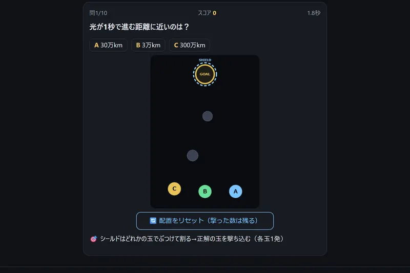 アンサーシュート のプレイ画面